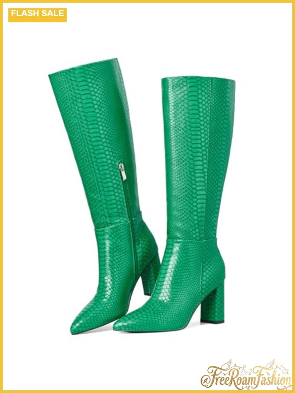 LinnOaks Women Knee High Boots Chunky Heel PU Leather Pointed Toe Dress Boots